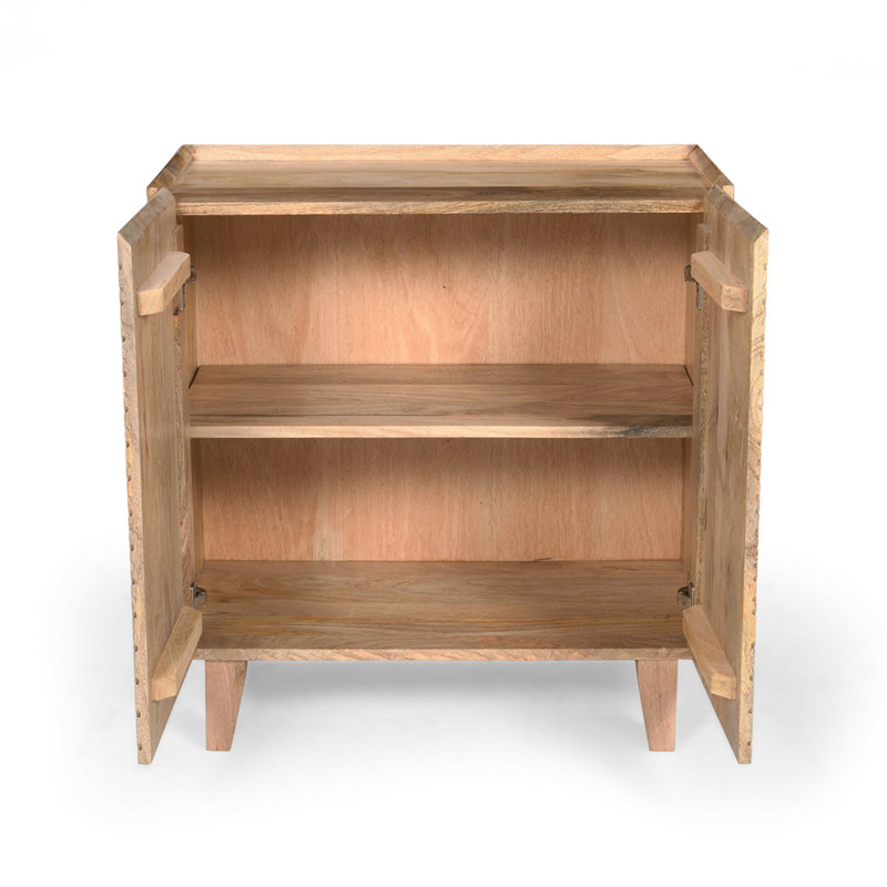 Armoire d'appoint en bois avec rangement, armoire de rangement en bois de manguier rustique avec design cannelé et tablette réglable