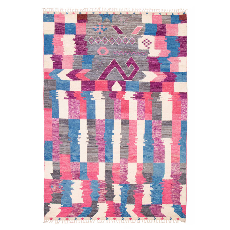 Tapis unique en laine noué à la main rose nouvel âge 9 pi 2 po x 13 pi 0 po Madisyn