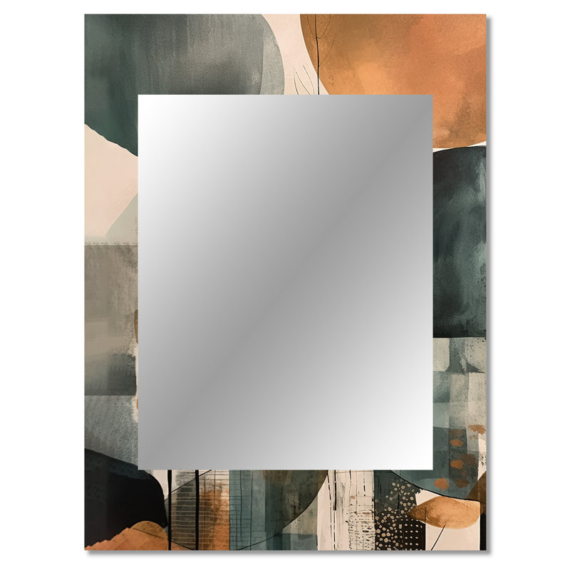 Green And Brown Artistic Liberation II - Boho Feather Wall Mirror, Traditional Decorative Mirror, Printed Metal Art