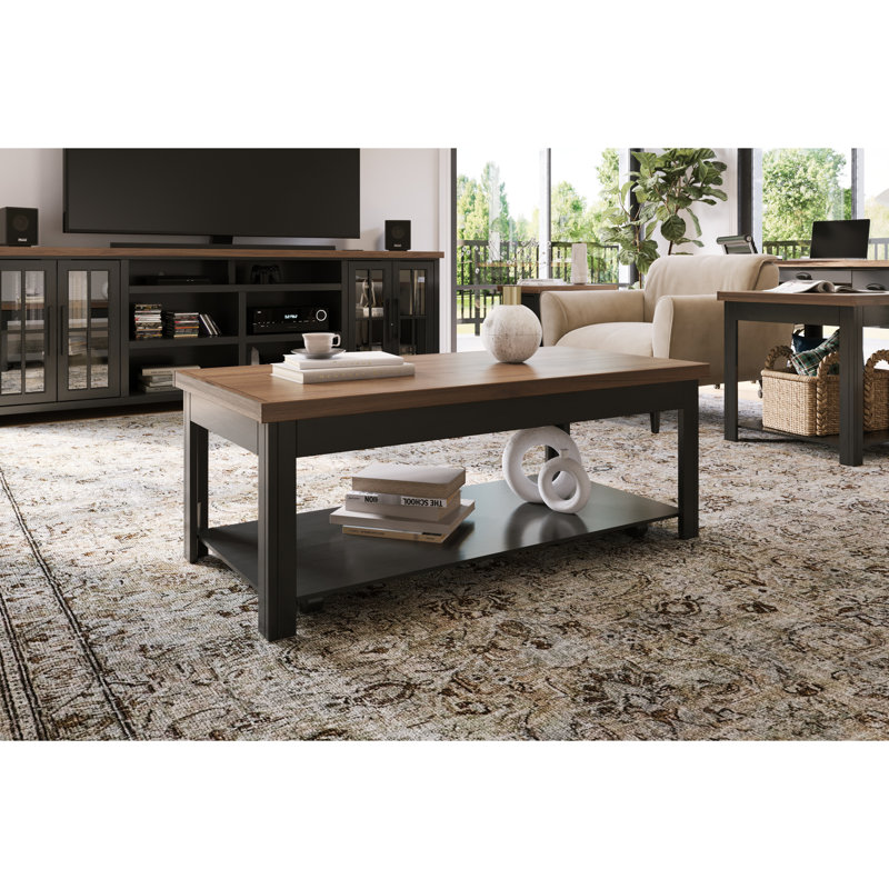 Table basse Style 48 pouces, noir et whisky, peuplier, avec whisky robuste 48 po, tablette spacieuse