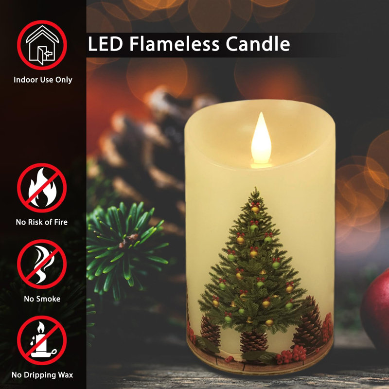 Bougie de Noël sans flamme avec télécommande, arbre de Noël en forme de cire 3 po x 5 po