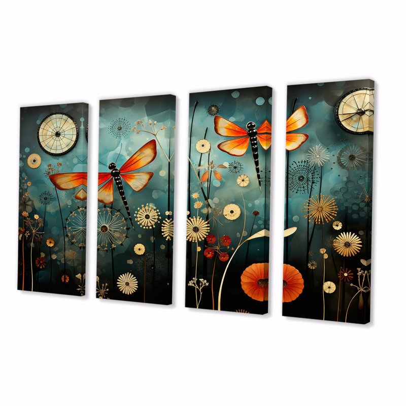 Ensemble de 4 libellules dans la prairie - Insectes et insectes, H 28 po x l 48 po