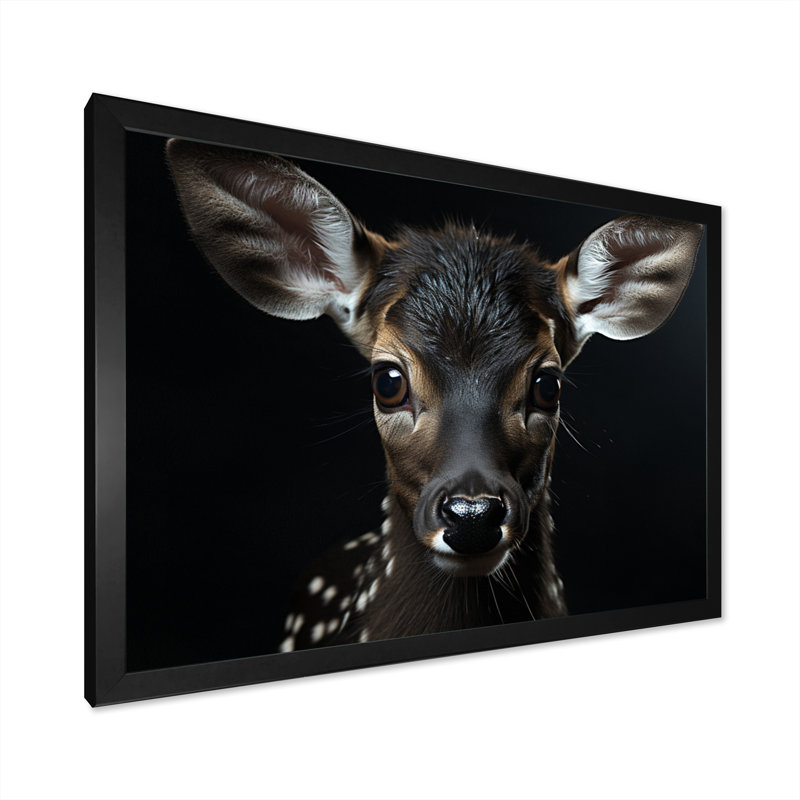 Portrait de cerf noir et blanc - décoration murale cerf, Cadre simple noir, H 16 po x l 32 po x P 1 po