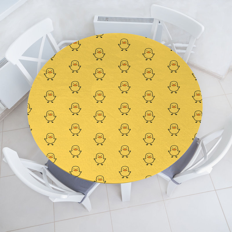 East Urban Home Yellow Bird Fitted Round Tablecloth Diameter Mustard Apricot, 67.72" Round