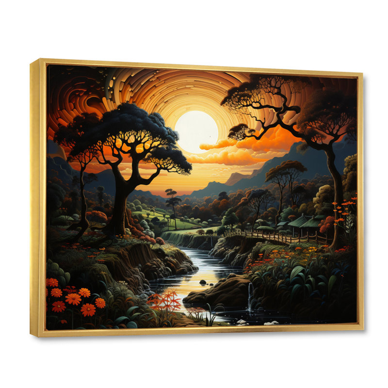 Mystic River Sunset Pastoral I, H 30 po x l 40 po x P 1,5 po, Cadre flottant doré