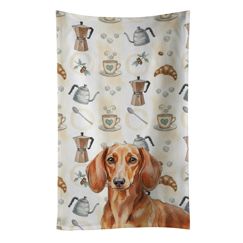 Red Brown Dachshund Coffee Bar Kitchen Towel, Red Brown Dachshund