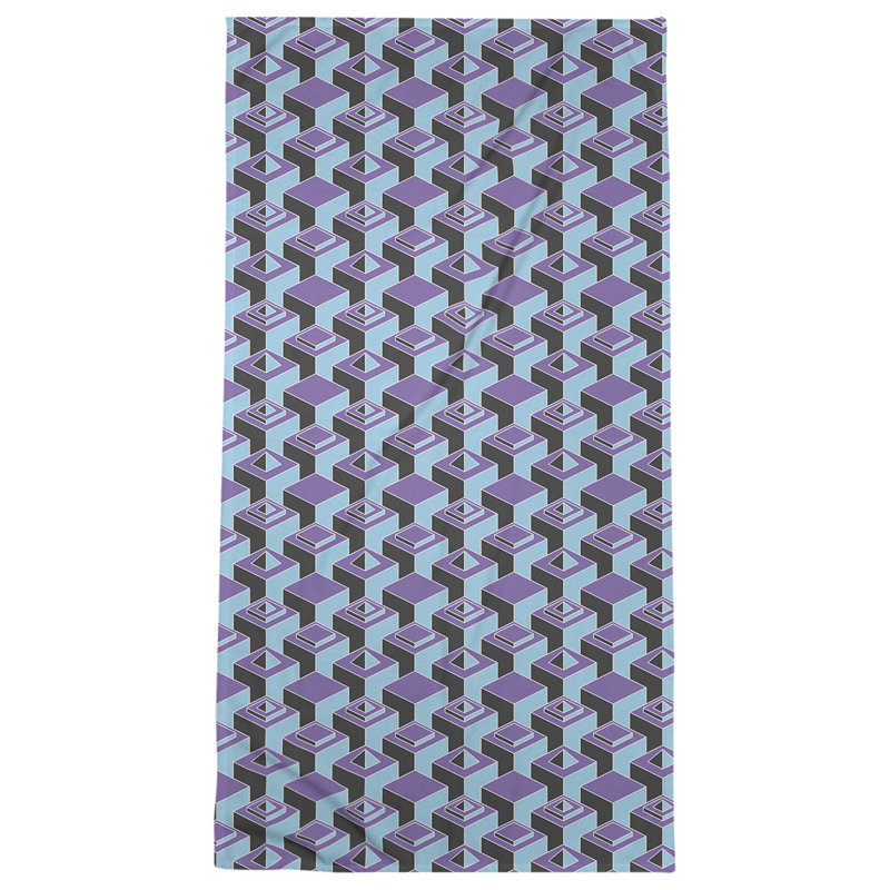 Serviette de bain à motif de gratte-ciels classiques, Mauve/bleu sarcelle