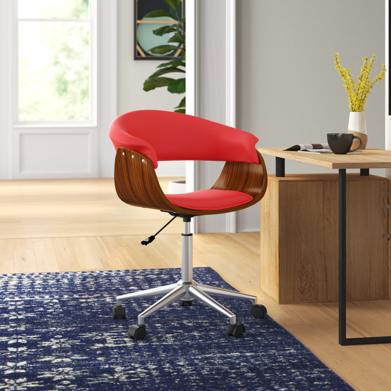 Rhodes Faux Leather Mid-Century Office Chair, Red