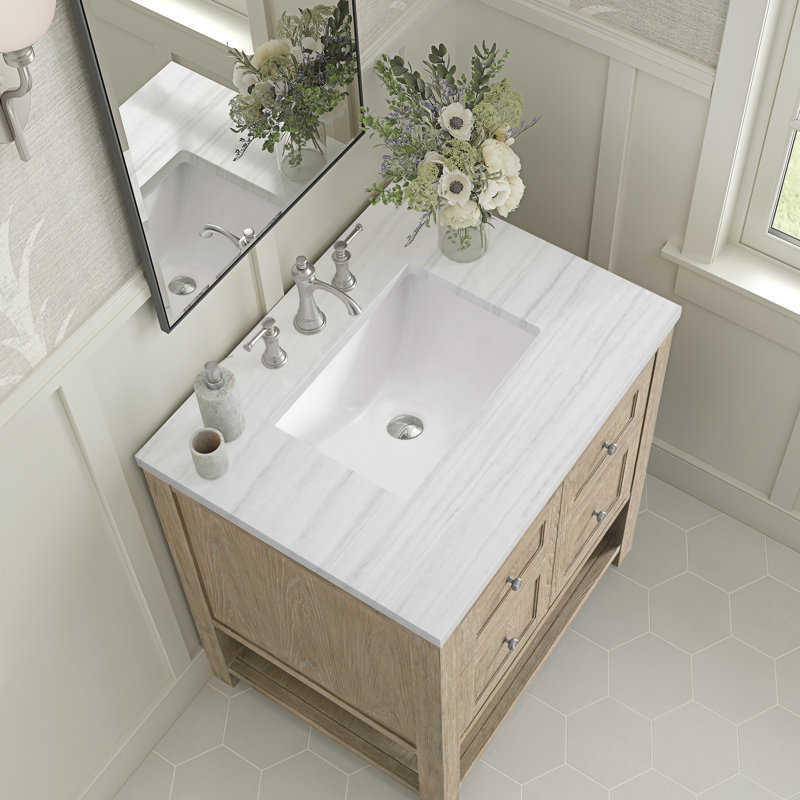 Breckenridge 30'' W Single Vanity, Carrara White, Whitewashed Oak, 8" Widespread