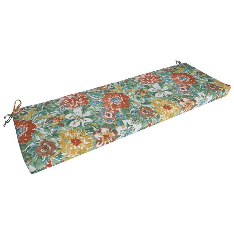 Coussin de banc d'extérieur, L 57 po x P 19 po, Blanc / brume soleil rivière florale