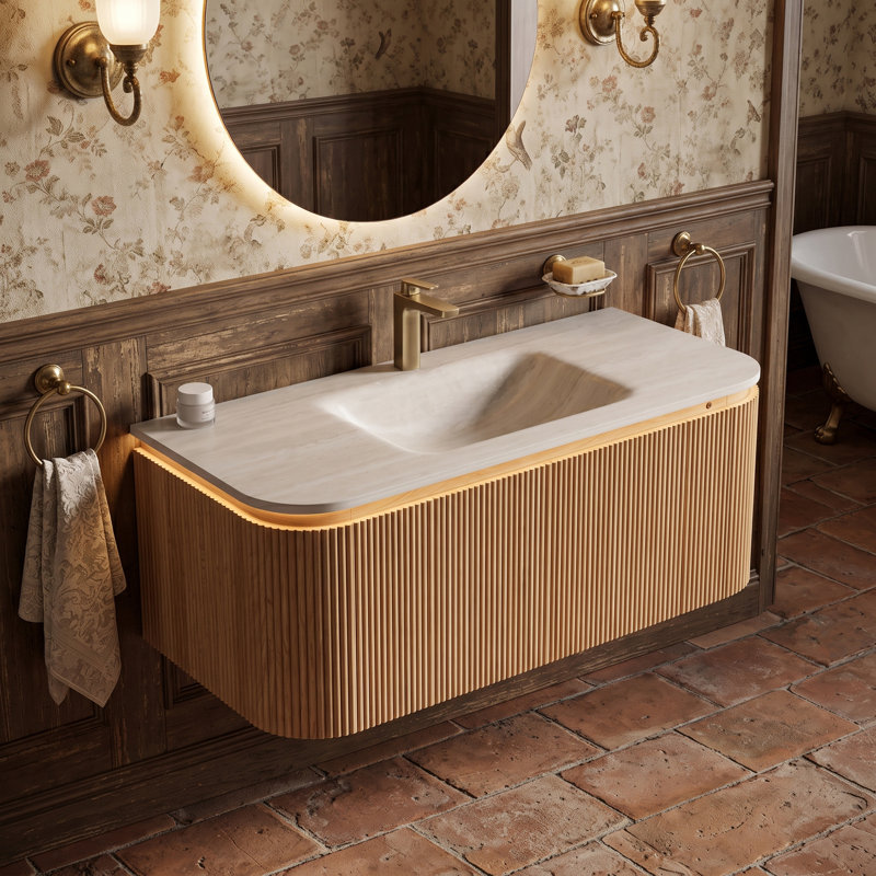 Meuble-lavabo mural simple 30 po avec plateau en marbre, 48"