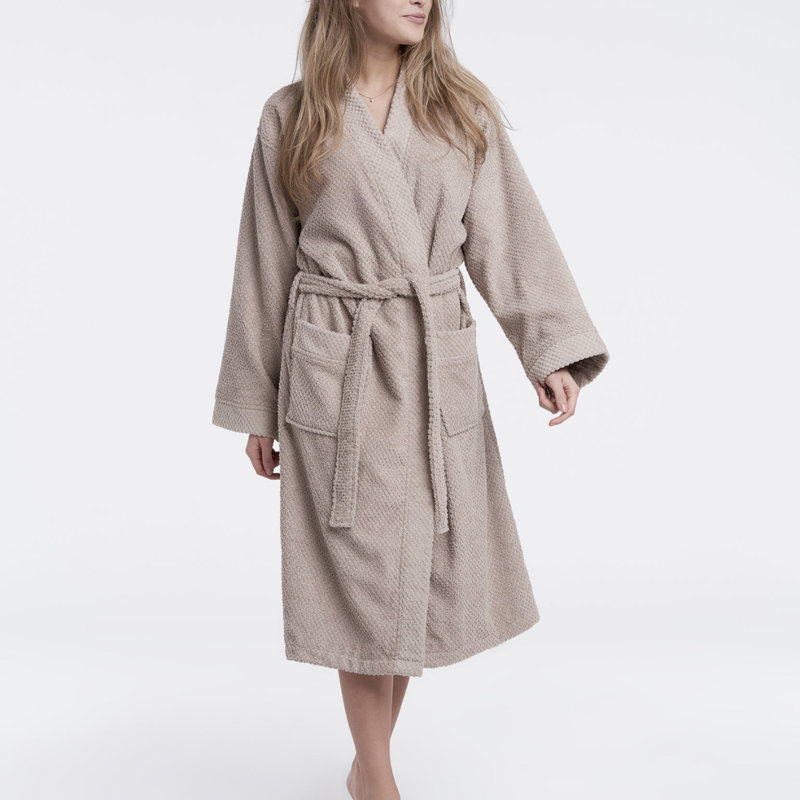 Cotton Gender Neutral Mid-Calf Bathrobe with Pockets, XL, Beige