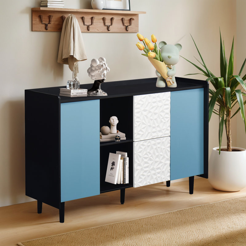 47.18" W Sideboard With 2 Drawers, Black/Blue