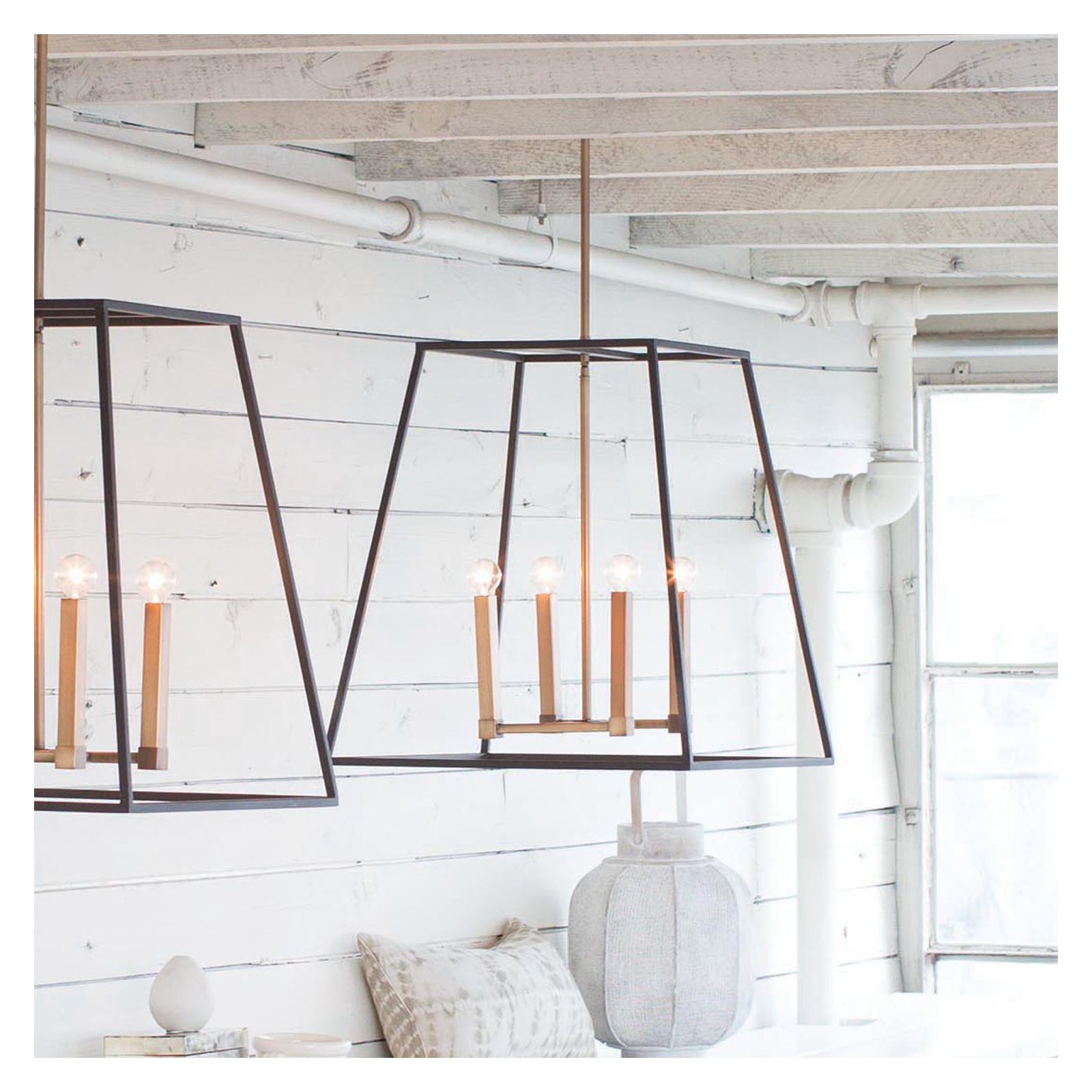 4 Light Steel Dimmable Pendant, 24.5" H x 22" W x 22" D
