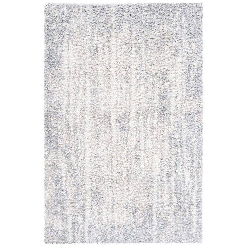 Tapis gris / ivoire à motif abstrait Mena, Rectangle 5 pi 5 po x 7 pi 7 po