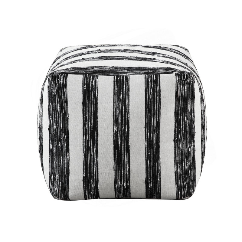 Modern Pouf Black And White Striped Fabric Upholstered Ottoman, Non-Slip Floor Pouf, Bean Bag Chair, 1Pc Sitting Pouf