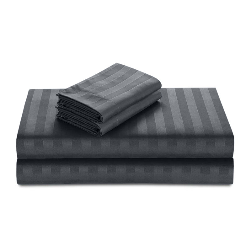 Microfiber Polyester Stripe Duvet Cover Set with Fitted Sheet Pillowcases , Super KIng Duvet Cover, Grey