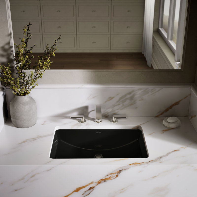 Ladena® Vitreous China Rectangular Undermount Bathroom Sink with Overflow, Honed White