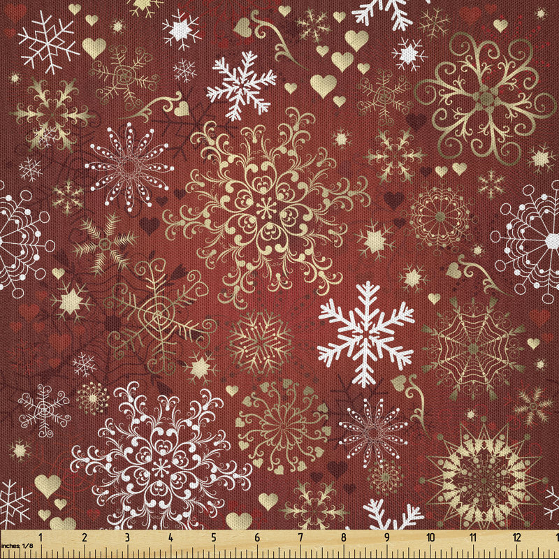 Fabric by the meter, snowflakes, white, yellow and red, 10m (230 x 1000cm)