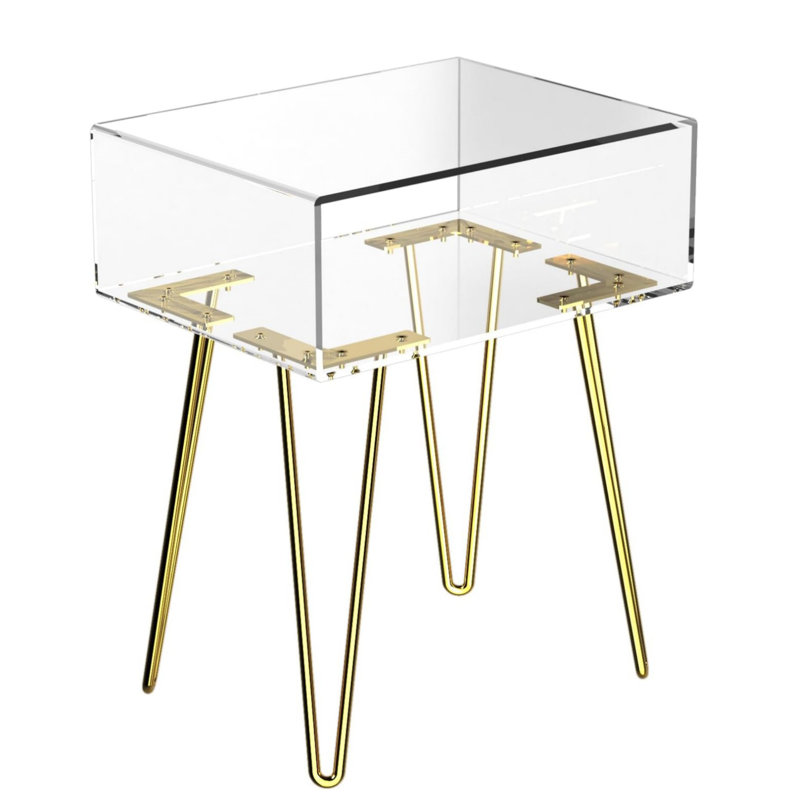 Table d'appoint en acrylique avec tablette de rangement, table de chevet moderne et transparente pour salon, chambre à coucher