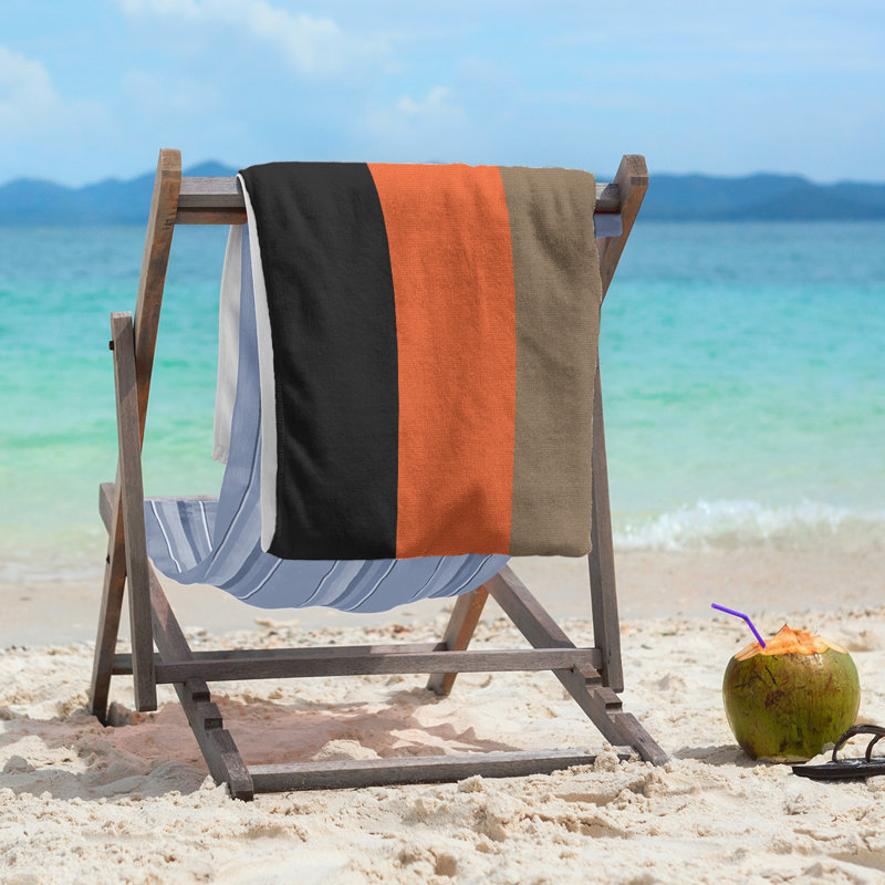 Beach Towel, Black/Orange/Gold, Polyester/Cotton