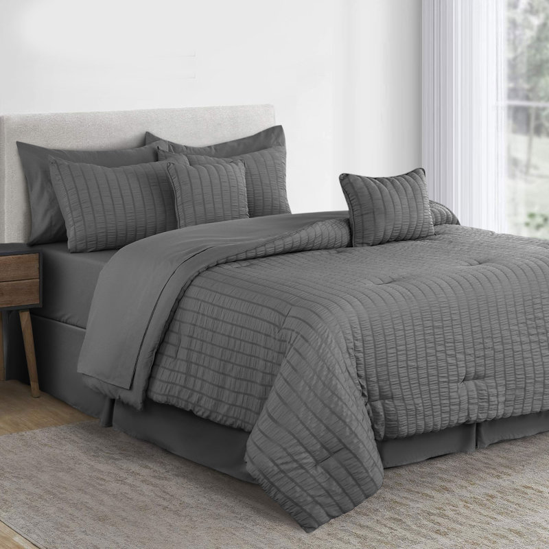 Ensemble d'édredon 10 pièces avec lit en sac pour toutes les saisons Seersucker, Gris