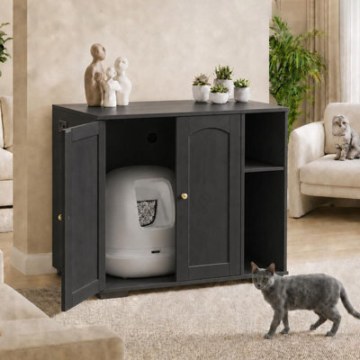 Large Dog-Proof Cat Litter Box Furniture, Auto Litter Enclosure with Outlets & Storage