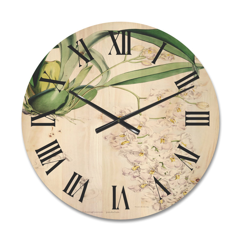 Horloge murale rétro Vintage White Orchid II, Moyen