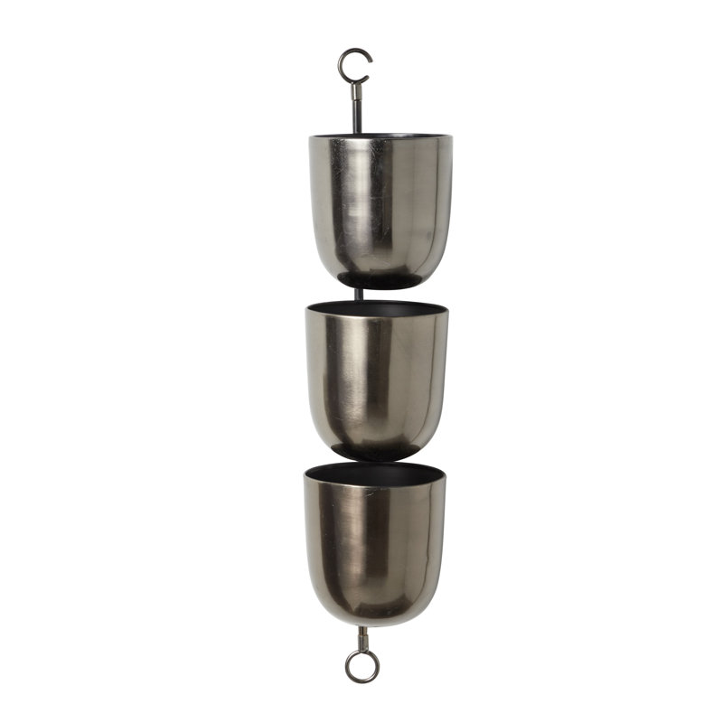 Set of 3 Metallic Silver Iron Hanging Wall Planters
