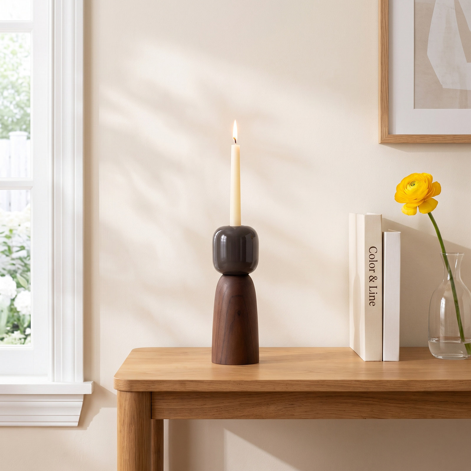 Paulding Wood Metal Pillar Candle Holder