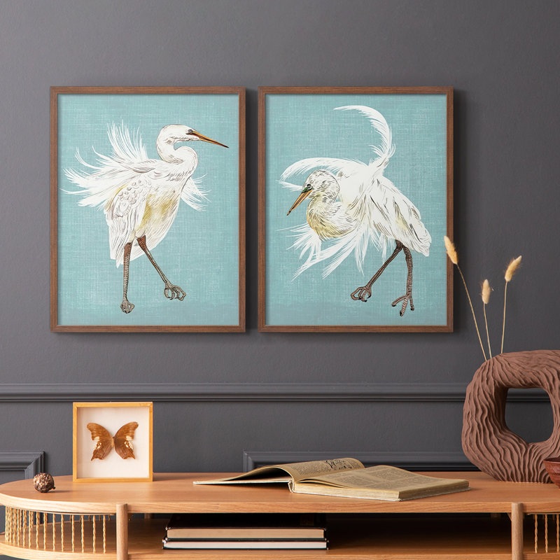 HeronPlumage III - reproduction encadrée de qualité supérieure - prête à être accrochée - aucun clou requis - aucun clou requis