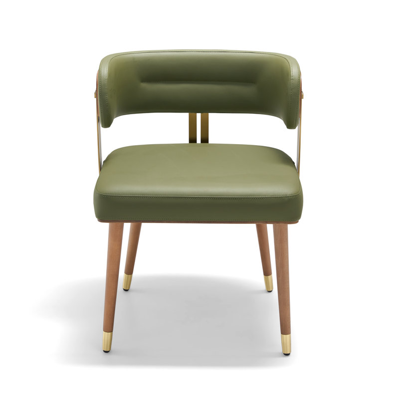 VBANPA Modern Dining Chairs, Mid-Century Upholstered Leather Dining Chairs With Thick High-Resilience Foam Cushion For Maximum Comfort, Walnut Wood Veneer & Gold Metal Legs, Dining Chairs With Anti-Slip Pads For Kitchen And Dining Room