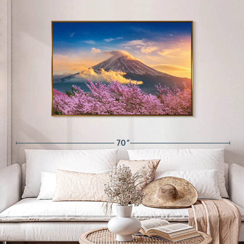 Mont Fuji, 46 po x 31 po, Cadre flottant doré