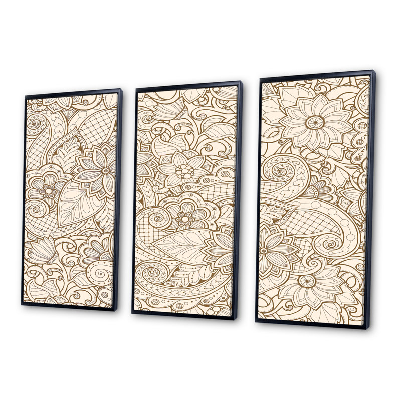 Ensemble de 3 reproductions d'art sur toile encadrées beige, H 28 po x l 36 po x P 1 po, Noir