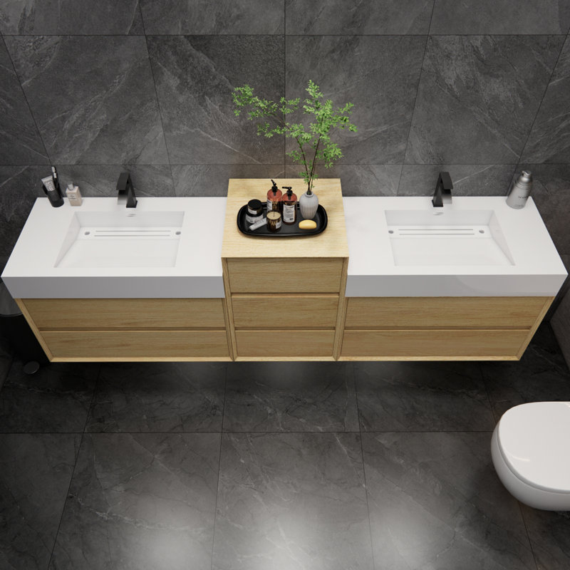 Albizu 104" Wall-Mounted Double Bathroom Vanity, Brown
