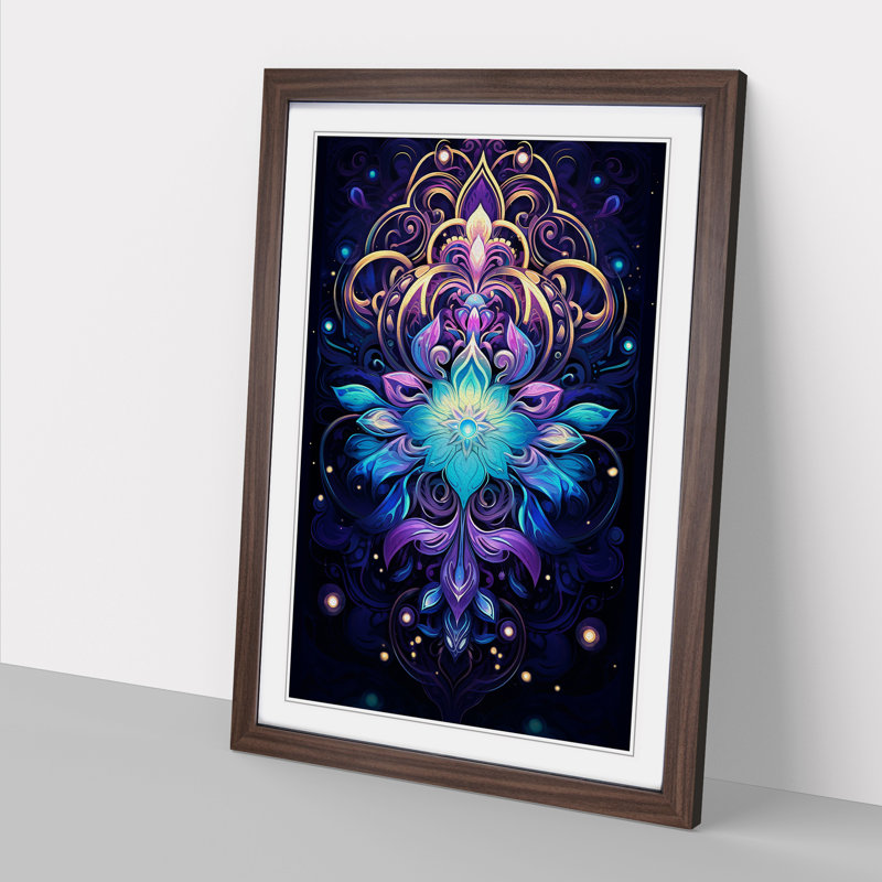 Mandala Nouveau - Single Picture Frame Print on Wood, 46cm H x 34cm W x 2cm D, Walnut Framed