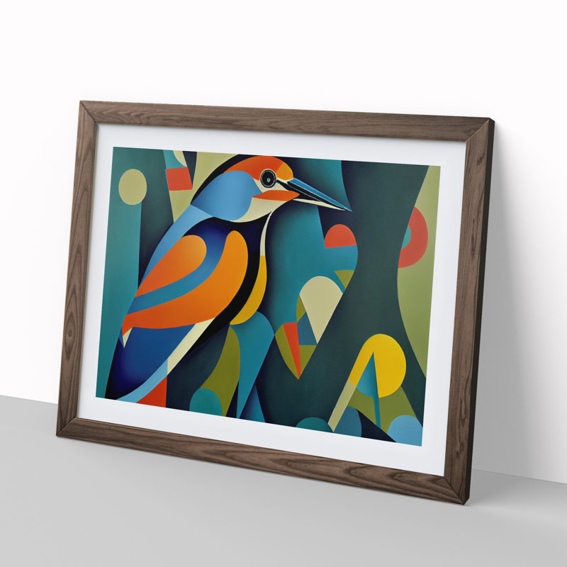 Kingfisher Bird Abstract Vol.5 - Framed Print, 46cm H x 64cm W x 2cm D, Walnut