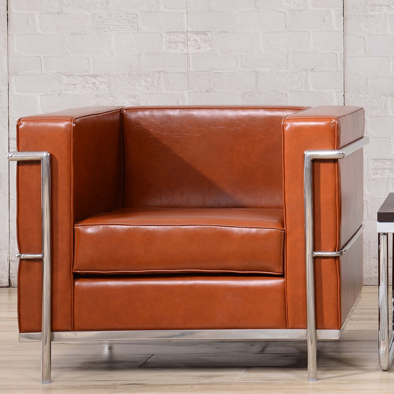 Fauteuil en similicuir avec barre double, Cognac