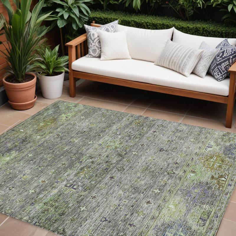 Tapis intérieur lavable floral 9 pi x 12 pi sauge et gris