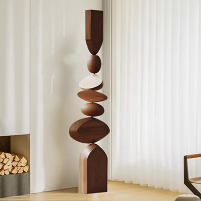 Handcrafted Rubber Wood Abstract Stacked Sculpture