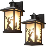 2 Pack Outdoor Wall Sconce Lights With Deer Design, Heavy-Duty Rustproof Metal & Tempered Glass, IP65 Waterproof For Porch, Garage, Patio (E26 Socket, No Motion Sensor)