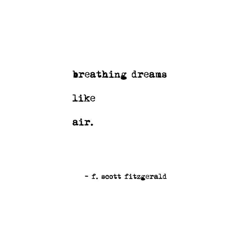 Reproduction d’art textuel, "respiration Dreams" par Scott Fitzgerald, Toile tendue, Pas de tapis