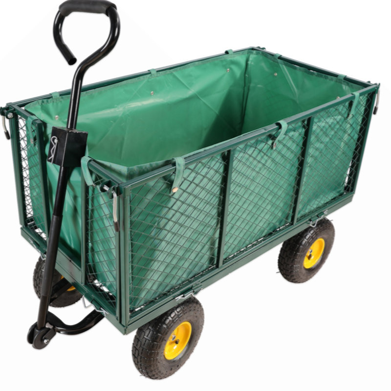 Green Steel Mesh Garden Wagon with Detachable Handle