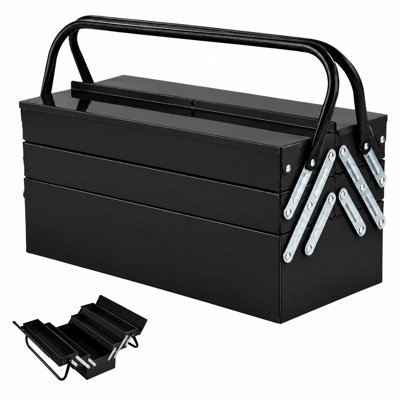 Boîte à outils en porte-à-faux portative en métal de 17 pouces, coffre en acier pliable à 3 niveaux et 5 plateaux, organisateur robuste, jaune pur