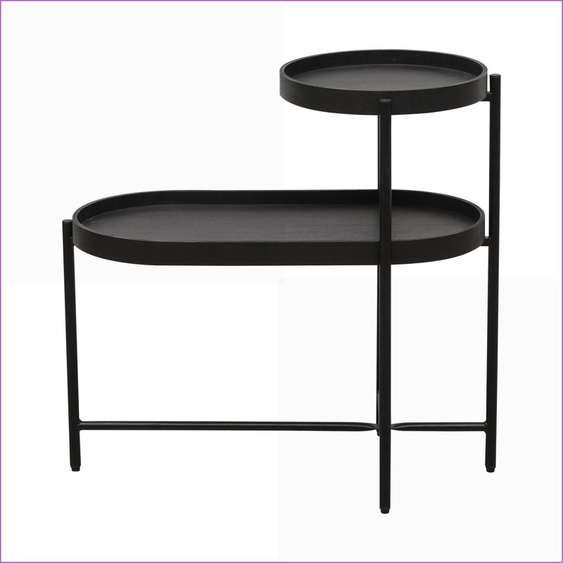 Table basse à 2 niveaux en métal et en bois pour le salon, facile à assembler et peu encombrante