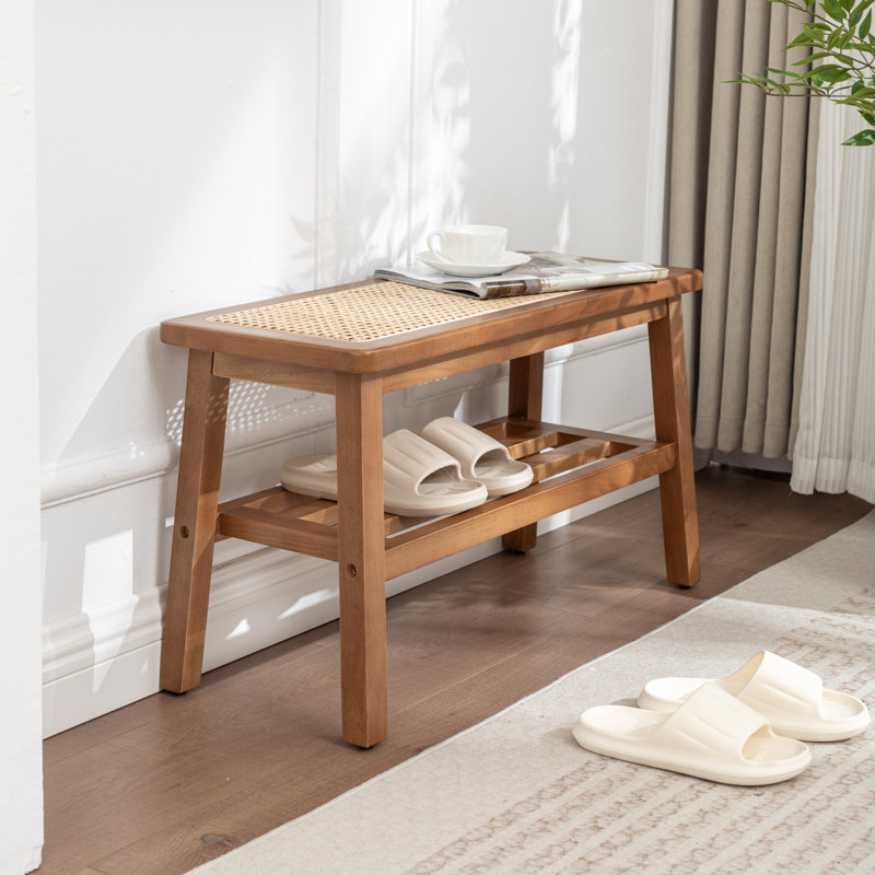 Banc en bois massif avec tablette Lund, Brun