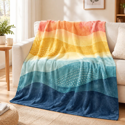 1 pièce de couverture en molleton à motif de vagues abstraites - Conception dégradée vibrante; ultra-douce et confortable pour le canapé, le lit, l'accessoire de décoration de voyage Literie et articles de canapé