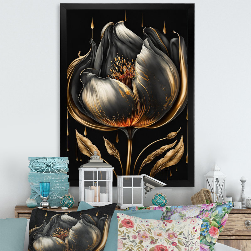 Black And Gold Tulip Framed On Canvas Print