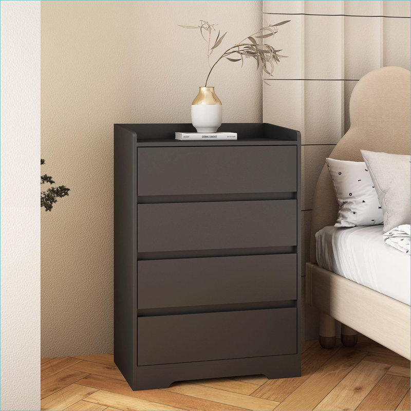 Armoire de salon - noir avec 4 tiroirs pour le rangement, 26,19 x 16,09 x 38,57 po