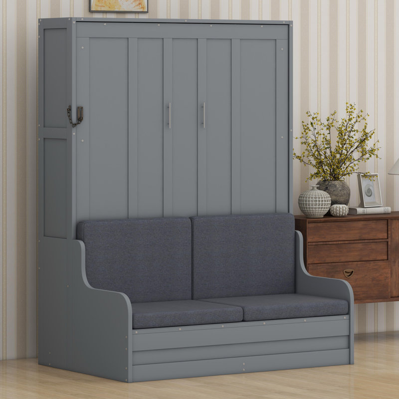 Lit escamotable mural avec coussin de tête de lit rembourré, Grey